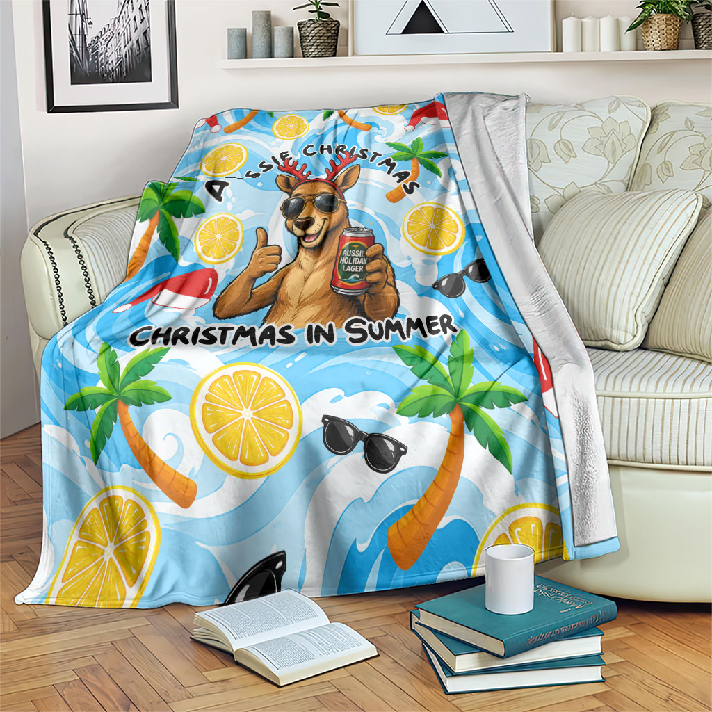 Aussie Christmas In Summer Blanket Surfing Santa And Kangaroo - Tropical Cartoon Beach