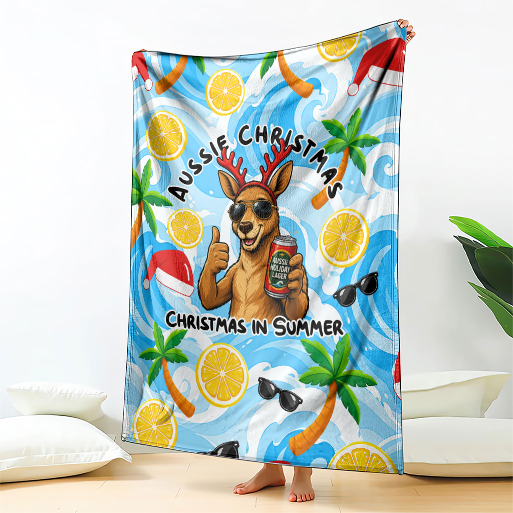 Aussie Christmas In Summer Blanket Surfing Santa And Kangaroo - Tropical Cartoon Beach