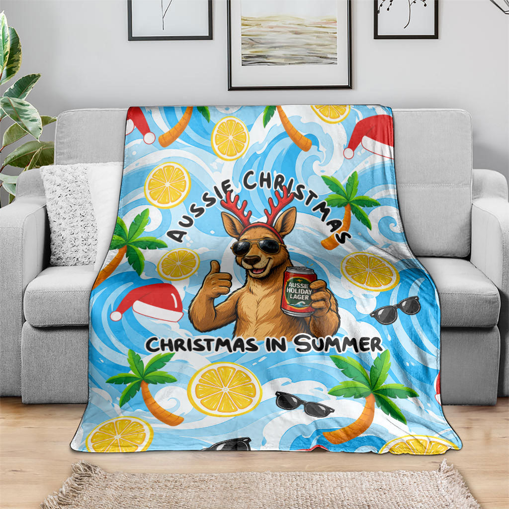 Aussie Christmas In Summer Blanket Surfing Santa And Kangaroo - Tropical Cartoon Beach