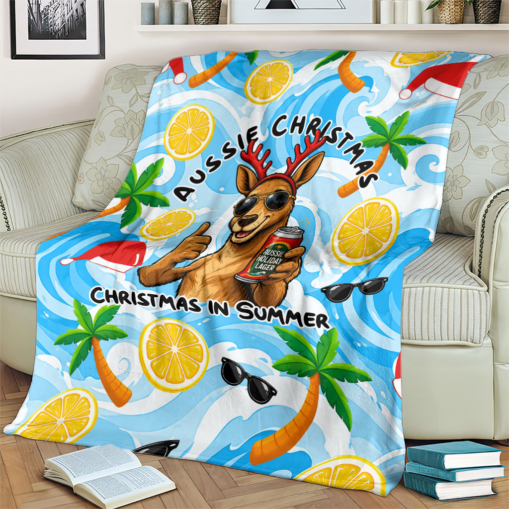 Aussie Christmas In Summer Blanket Surfing Santa And Kangaroo - Tropical Cartoon Beach