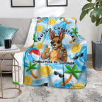 Aussie Christmas In Summer Blanket Surfing Santa And Kangaroo - Tropical Cartoon Beach