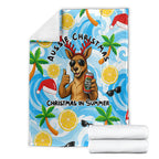 Aussie Christmas In Summer Blanket Surfing Santa And Kangaroo - Tropical Cartoon Beach