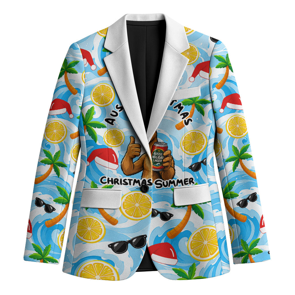Aussie Christmas In Summer Blazer Surfing Santa And Kangaroo - Tropical Cartoon Beach