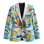 Aussie Christmas In Summer Blazer Surfing Santa And Kangaroo - Tropical Cartoon Beach