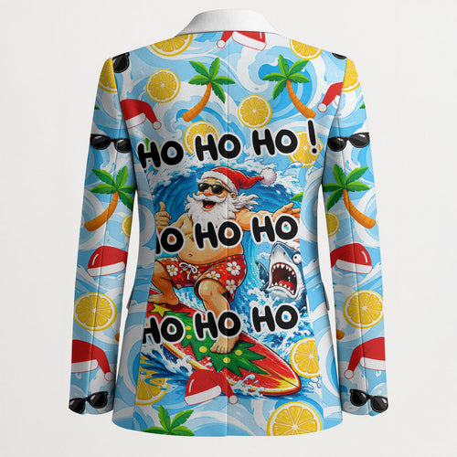Aussie Christmas In Summer Blazer Surfing Santa And Kangaroo - Tropical Cartoon Beach