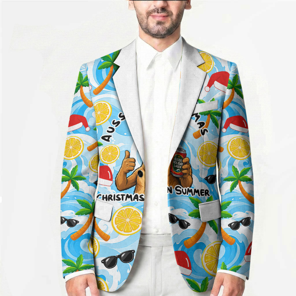 Aussie Christmas In Summer Blazer Surfing Santa And Kangaroo - Tropical Cartoon Beach