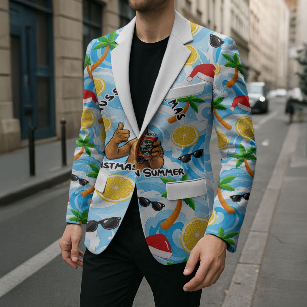 Aussie Christmas In Summer Blazer Surfing Santa And Kangaroo - Tropical Cartoon Beach