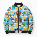 Aussie Christmas In Summer Bomber Puffer Jacket Surfing Santa And Kangaroo - Tropical Cartoon Beach