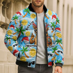 Aussie Christmas In Summer Bomber Puffer Jacket Surfing Santa And Kangaroo - Tropical Cartoon Beach
