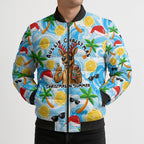 Aussie Christmas In Summer Bomber Puffer Jacket Surfing Santa And Kangaroo - Tropical Cartoon Beach
