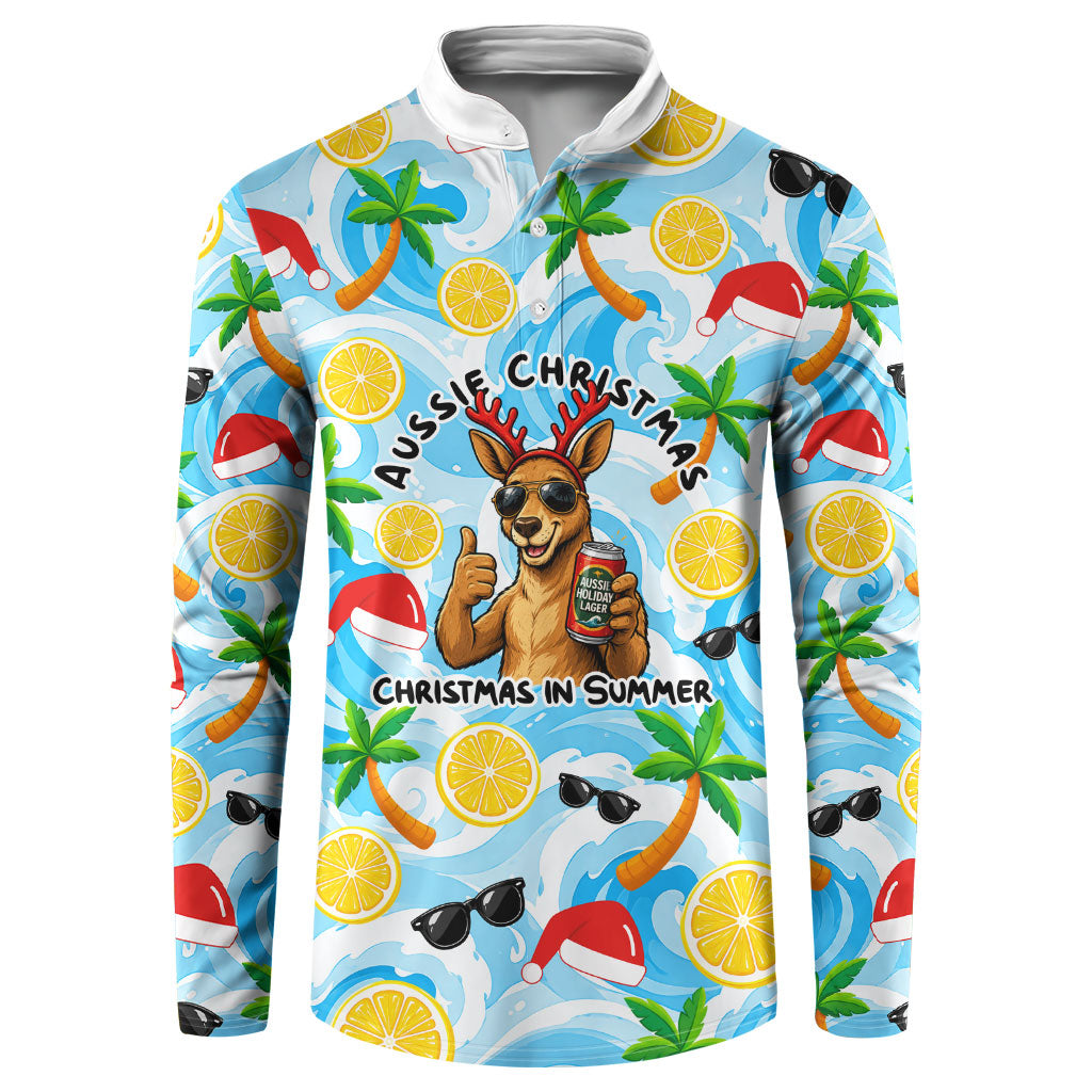 Aussie Christmas In Summer Button Sweatshirt Surfing Santa And Kangaroo - Tropical Cartoon Beach
