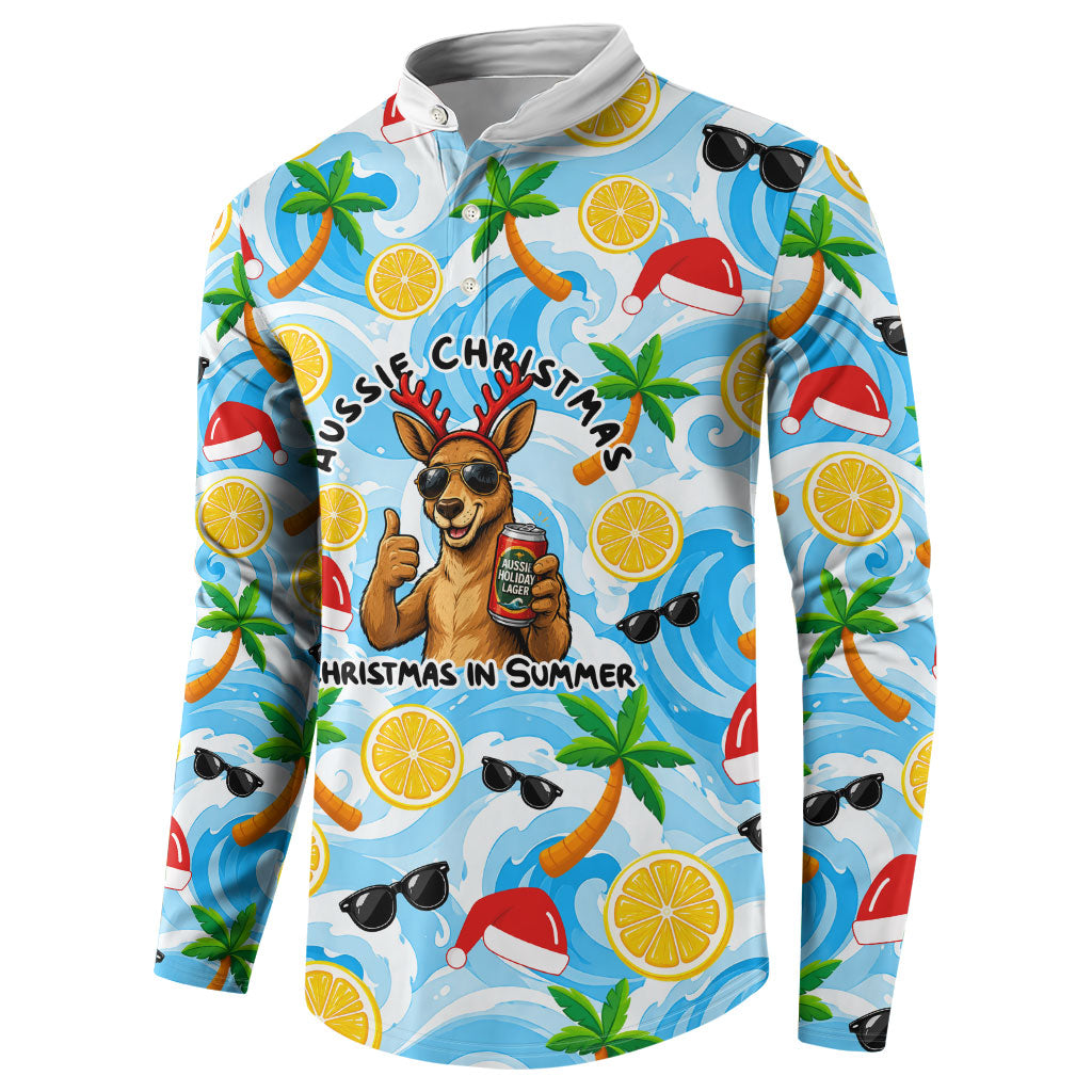 Aussie Christmas In Summer Button Sweatshirt Surfing Santa And Kangaroo - Tropical Cartoon Beach