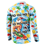 Aussie Christmas In Summer Button Sweatshirt Surfing Santa And Kangaroo - Tropical Cartoon Beach