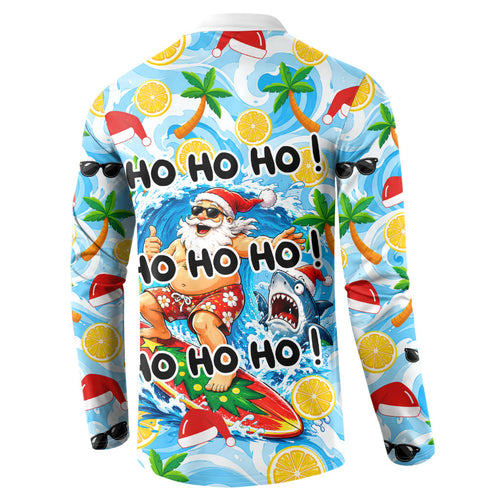 Aussie Christmas In Summer Button Sweatshirt Surfing Santa And Kangaroo - Tropical Cartoon Beach