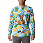 Aussie Christmas In Summer Button Sweatshirt Surfing Santa And Kangaroo - Tropical Cartoon Beach