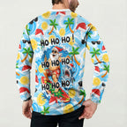 Aussie Christmas In Summer Button Sweatshirt Surfing Santa And Kangaroo - Tropical Cartoon Beach
