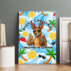 Aussie Christmas In Summer Canvas Wall Art Surfing Santa And Kangaroo - Tropical Cartoon Beach