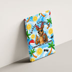 Aussie Christmas In Summer Canvas Wall Art Surfing Santa And Kangaroo - Tropical Cartoon Beach
