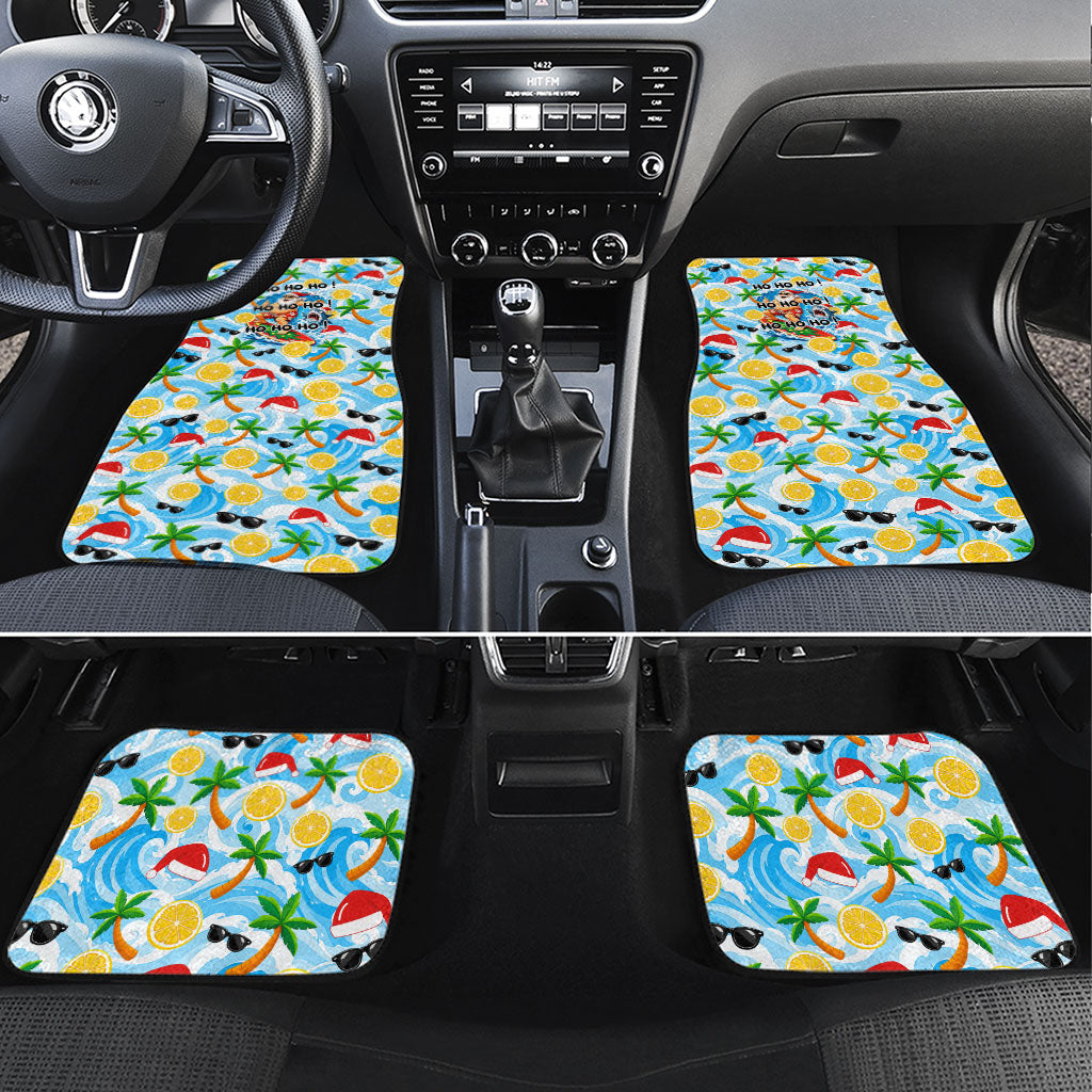 Aussie Christmas In Summer Car Mats Surfing Santa And Kangaroo - Tropical Cartoon Beach