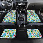 Aussie Christmas In Summer Car Mats Surfing Santa And Kangaroo - Tropical Cartoon Beach