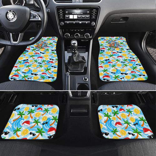 Aussie Christmas In Summer Car Mats Surfing Santa And Kangaroo - Tropical Cartoon Beach