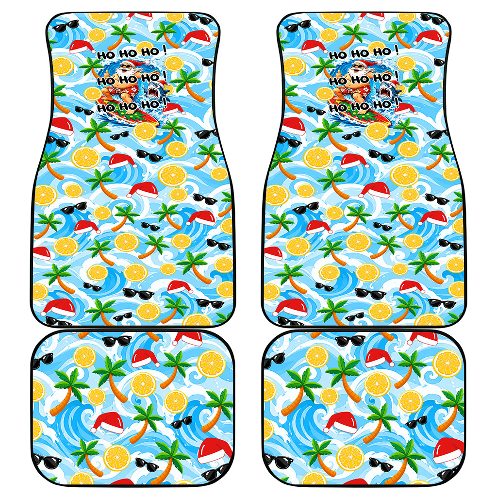 Aussie Christmas In Summer Car Mats Surfing Santa And Kangaroo - Tropical Cartoon Beach