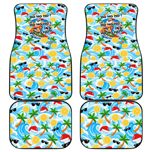 Aussie Christmas In Summer Car Mats Surfing Santa And Kangaroo - Tropical Cartoon Beach