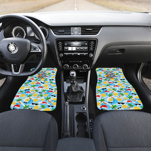 Aussie Christmas In Summer Car Mats Surfing Santa And Kangaroo - Tropical Cartoon Beach
