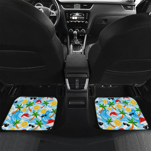 Aussie Christmas In Summer Car Mats Surfing Santa And Kangaroo - Tropical Cartoon Beach