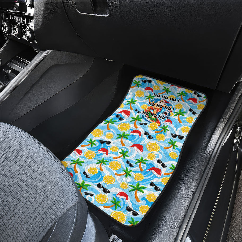 Aussie Christmas In Summer Car Mats Surfing Santa And Kangaroo - Tropical Cartoon Beach
