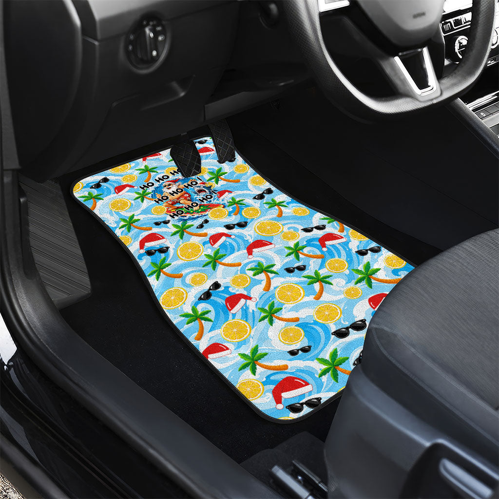 Aussie Christmas In Summer Car Mats Surfing Santa And Kangaroo - Tropical Cartoon Beach