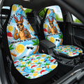 Aussie Christmas In Summer Car Seat Cover Surfing Santa And Kangaroo - Tropical Cartoon Beach