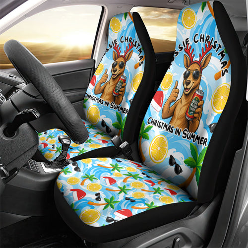 Aussie Christmas In Summer Car Seat Cover Surfing Santa And Kangaroo - Tropical Cartoon Beach