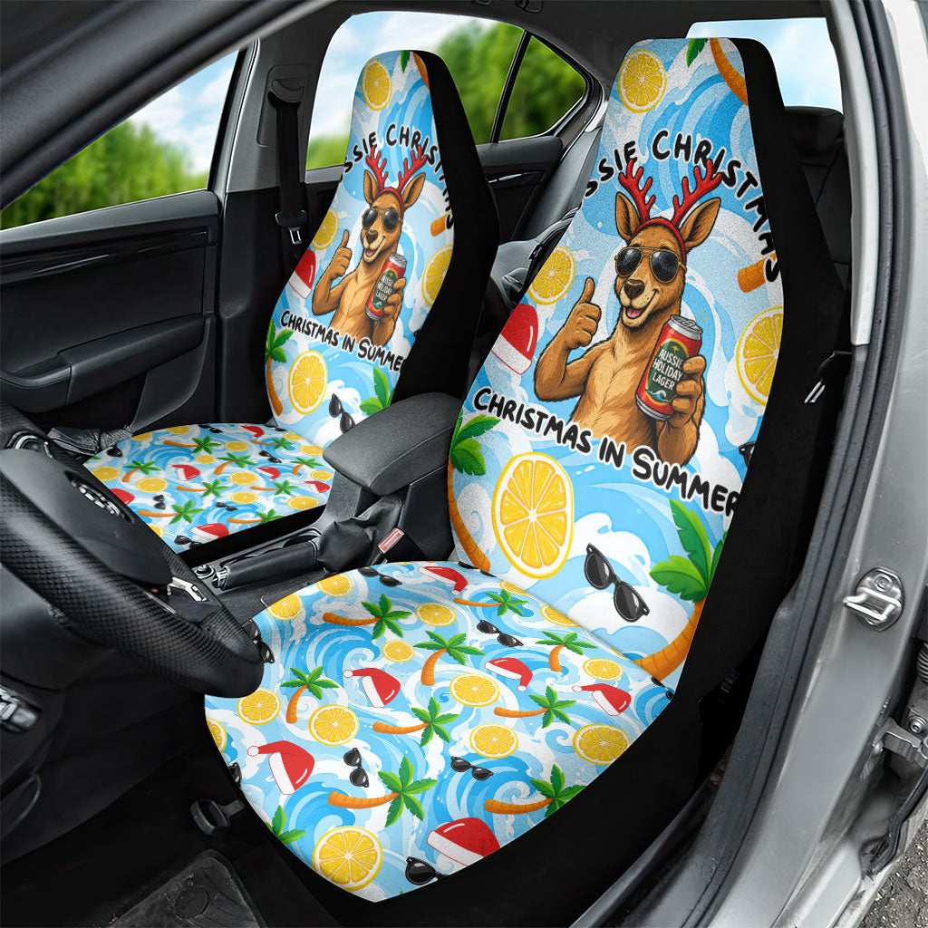 Aussie Christmas In Summer Car Seat Cover Surfing Santa And Kangaroo - Tropical Cartoon Beach