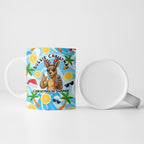 Aussie Christmas In Summer Ceramic Mug Surfing Santa And Kangaroo - Tropical Cartoon Beach