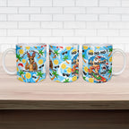 Aussie Christmas In Summer Ceramic Mug Surfing Santa And Kangaroo - Tropical Cartoon Beach