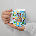 Aussie Christmas In Summer Ceramic Mug Surfing Santa And Kangaroo - Tropical Cartoon Beach