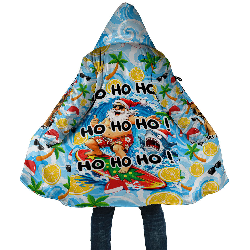 Aussie Christmas In Summer Cloak Surfing Santa And Kangaroo - Tropical Cartoon Beach