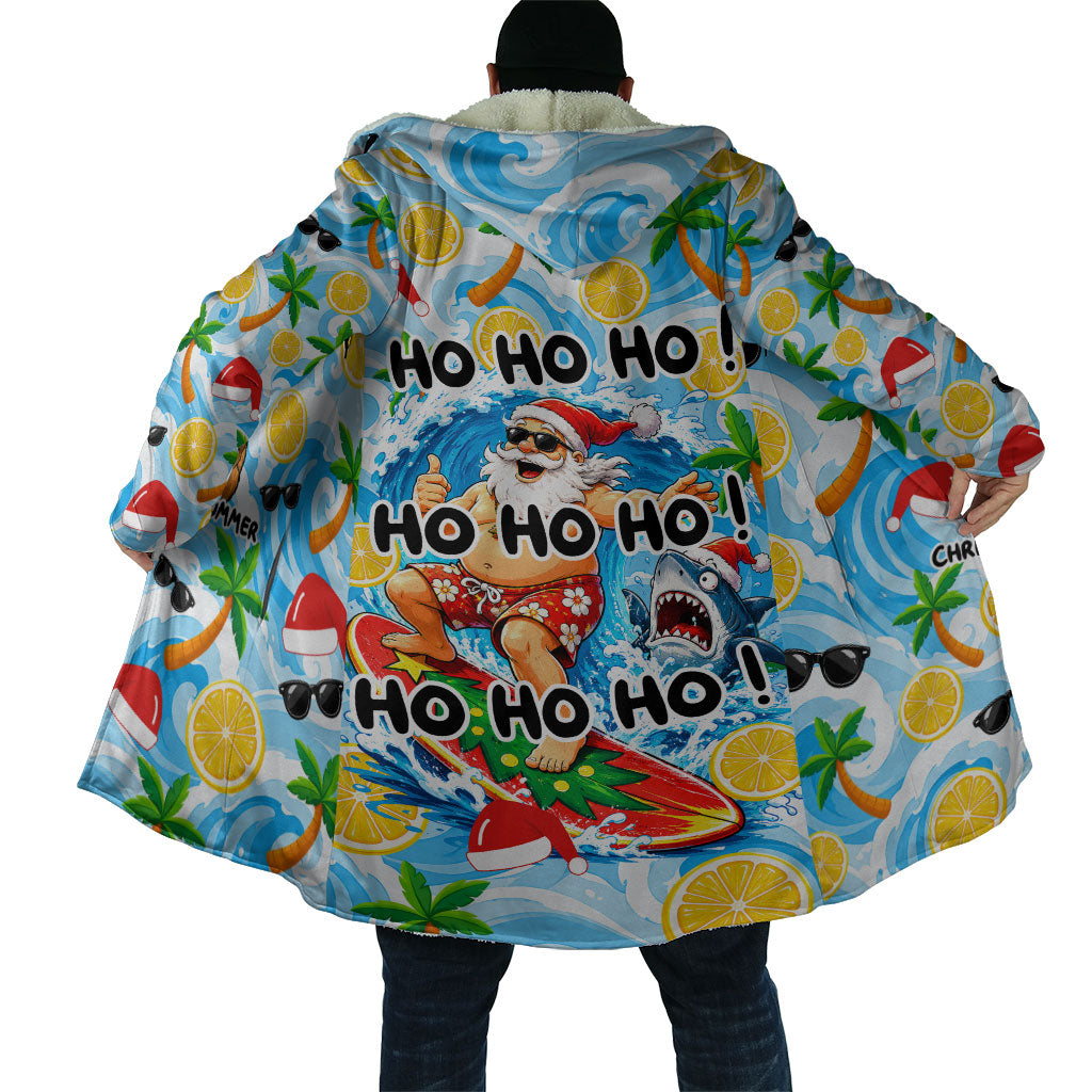 Aussie Christmas In Summer Cloak Surfing Santa And Kangaroo - Tropical Cartoon Beach