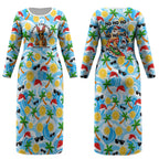 Aussie Christmas In Summer Couples Matching Long Sleeve Bodycon Dress and Hawaiian Shirt Surfing Santa And Kangaroo - Tropical Cartoon Beach