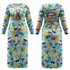Aussie Christmas In Summer Couples Matching Long Sleeve Bodycon Dress and Long Sleeve Button Shirt Surfing Santa And Kangaroo - Tropical Cartoon Beach