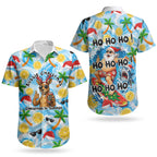 Aussie Christmas In Summer Couples Matching Mermaid Dress and Hawaiian Shirt Surfing Santa And Kangaroo - Tropical Cartoon Beach