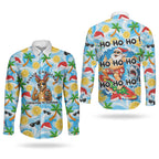 Aussie Christmas In Summer Couples Matching Tank Maxi Dress and Long Sleeve Button Shirt Surfing Santa And Kangaroo - Tropical Cartoon Beach