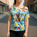 Aussie Christmas In Summer Cross Shoulder Shirt Surfing Santa And Kangaroo - Tropical Cartoon Beach