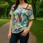 Aussie Christmas In Summer Cross Shoulder Shirt Surfing Santa And Kangaroo - Tropical Cartoon Beach