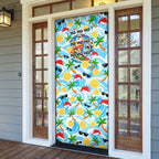 Aussie Christmas In Summer Door Cover Surfing Santa And Kangaroo - Tropical Cartoon Beach