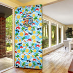 Aussie Christmas In Summer Door Cover Surfing Santa And Kangaroo - Tropical Cartoon Beach