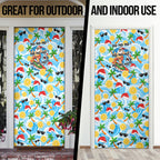 Aussie Christmas In Summer Door Cover Surfing Santa And Kangaroo - Tropical Cartoon Beach
