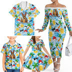 Aussie Christmas In Summer Family Matching Off The Shoulder Long Sleeve Dress and Hawaiian Shirt Surfing Santa And Kangaroo - Tropical Cartoon Beach