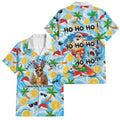 Aussie Christmas In Summer Family Matching Off The Shoulder Long Sleeve Dress and Hawaiian Shirt Surfing Santa And Kangaroo - Tropical Cartoon Beach